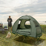 1-Person Folding Camping Tent with Sunshade and Air Mattress