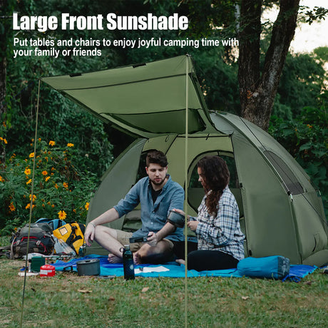1-Person Folding Camping Tent with Sunshade and Air Mattress
