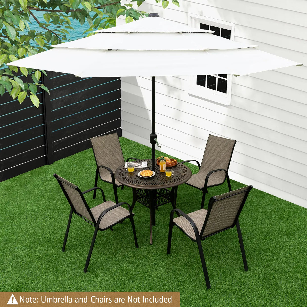 Patio Round/Square Aluminium Dining Table with Umbrella Hole-Round