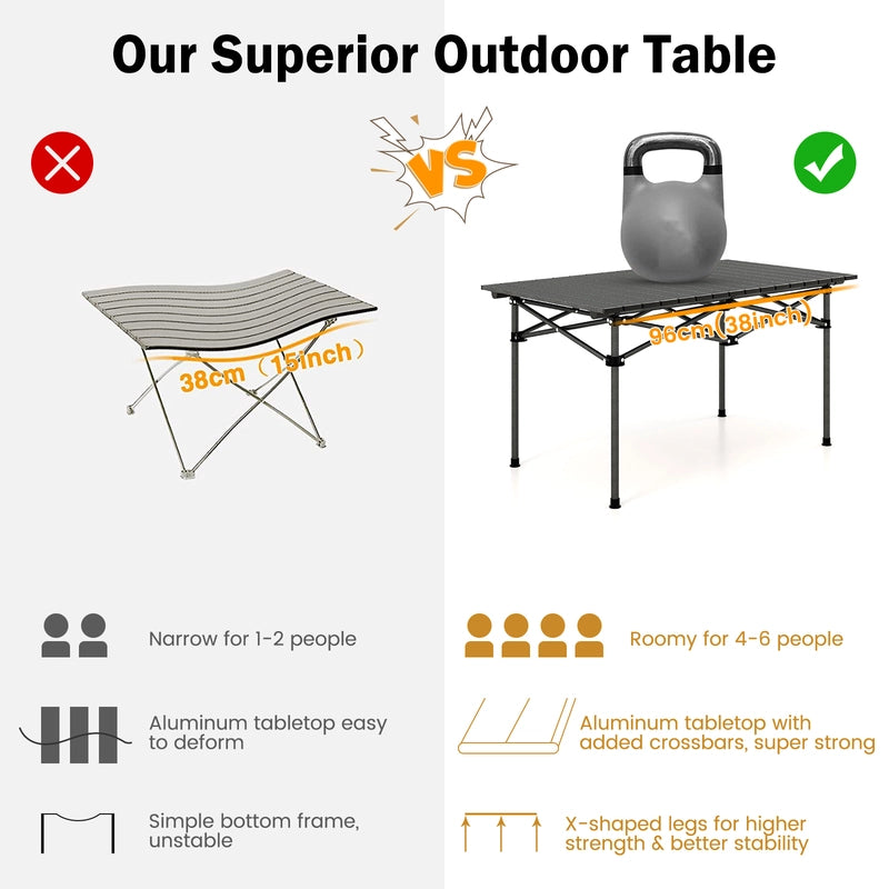 Aluminum Camping Table for 4-6 People with Carry Bag-Black