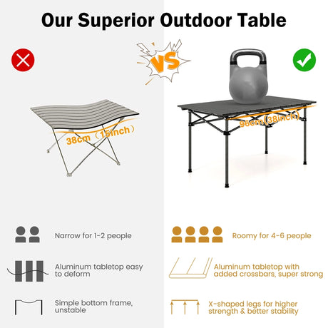 Aluminum Camping Table for 4-6 People with Carry Bag-Black