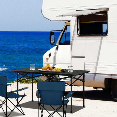 Aluminum Camping Table for 4-6 People with Carry Bag-Black