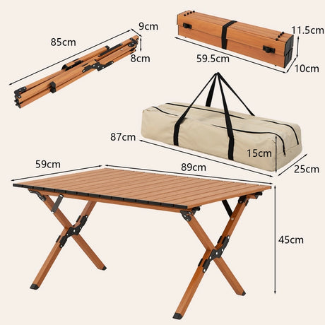 Folding Lightweight Aluminum Camping Table with Wood Grain-M