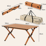 Folding Lightweight Aluminum Camping Table with Wood Grain-M