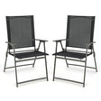2 Pieces Patio Folding Chairs with Armrests for Deck Garden Yard-Black & Gray