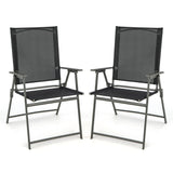 2 Pieces Patio Folding Chairs with Armrests for Deck Garden Yard-Black & Gray