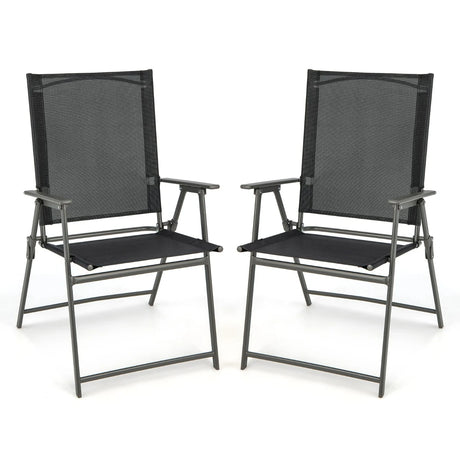 2 Pieces Patio Folding Chairs with Armrests for Deck Garden Yard-Black & Gray