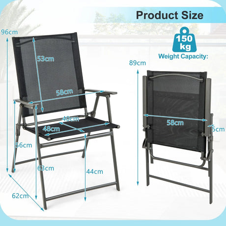 2 Pieces Patio Folding Chairs with Armrests for Deck Garden Yard-Black & Gray