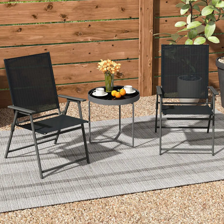 2 Pieces Patio Folding Chairs with Armrests for Deck Garden Yard-Black & Gray