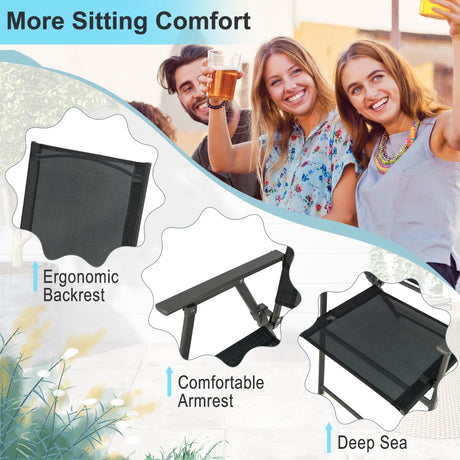 2 Pieces Patio Folding Chairs with Armrests for Deck Garden Yard-Black & Gray