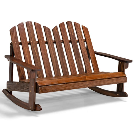 2 Person Adirondack Rocking Chair with Slatted seat-Brown