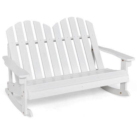 2 Person Adirondack Rocking Chair with Slatted seat-White