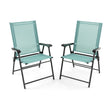2 Set of Patio Dining Chair with Armrests and Metal Frame-Light Green