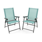 2 Set of Patio Dining Chair with Armrests and Metal Frame-Light Green