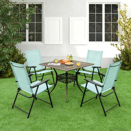 2 Set of Patio Dining Chair with Armrests and Metal Frame-Light Green