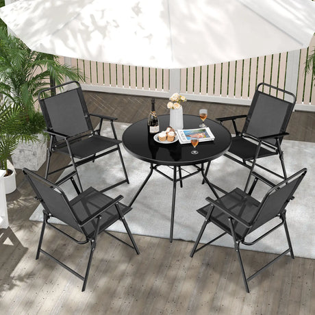 Set of 2/4/6 Outdoor Folding Chairs with Breathable Seat-Set of 4