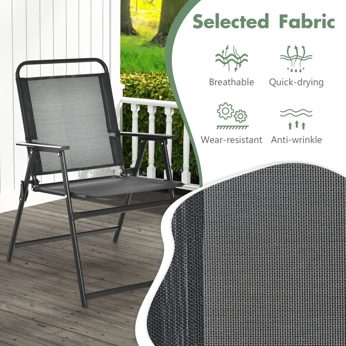 Set of 2/4/6 Outdoor Folding Chairs with Breathable Seat-Set of 4
