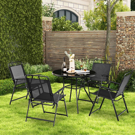 Set of 2/4/6 Outdoor Folding Chairs with Breathable Seat-Set of 4