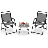 3 Pieces Patio Folding Conversation Chairs and Table-Black