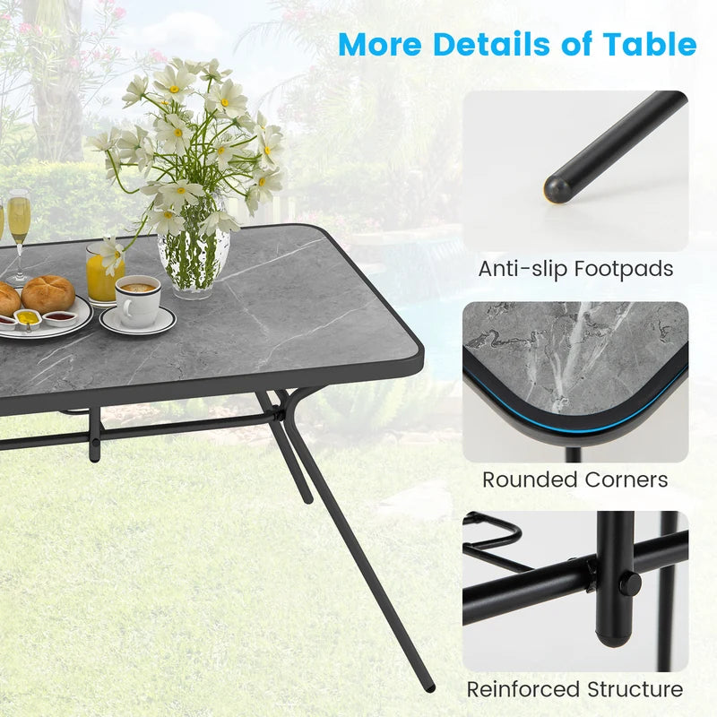 49 Inch Patio Rectangle Dining Table with Umbrella Hole-Gray