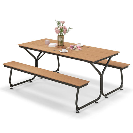 6 Feet Outdoor Picnic Table Bench Set for 6-8 People-Brown