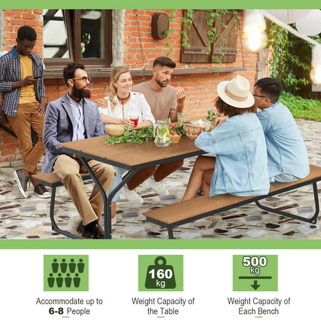 6 Feet Outdoor Picnic Table Bench Set for 6-8 People-Brown