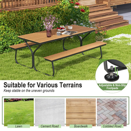 6 Feet Outdoor Picnic Table Bench Set for 6-8 People-Brown
