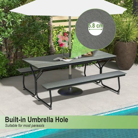 6 Feet Outdoor Picnic Table Bench Set for 6-8 People-Gray
