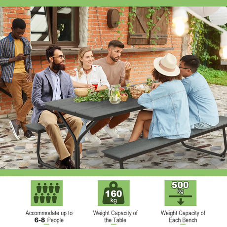 6 Feet Outdoor Picnic Table Bench Set for 6-8 People-Gray