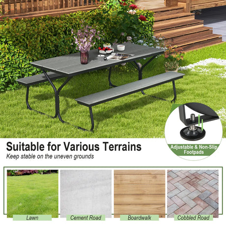 6 Feet Outdoor Picnic Table Bench Set for 6-8 People-Gray