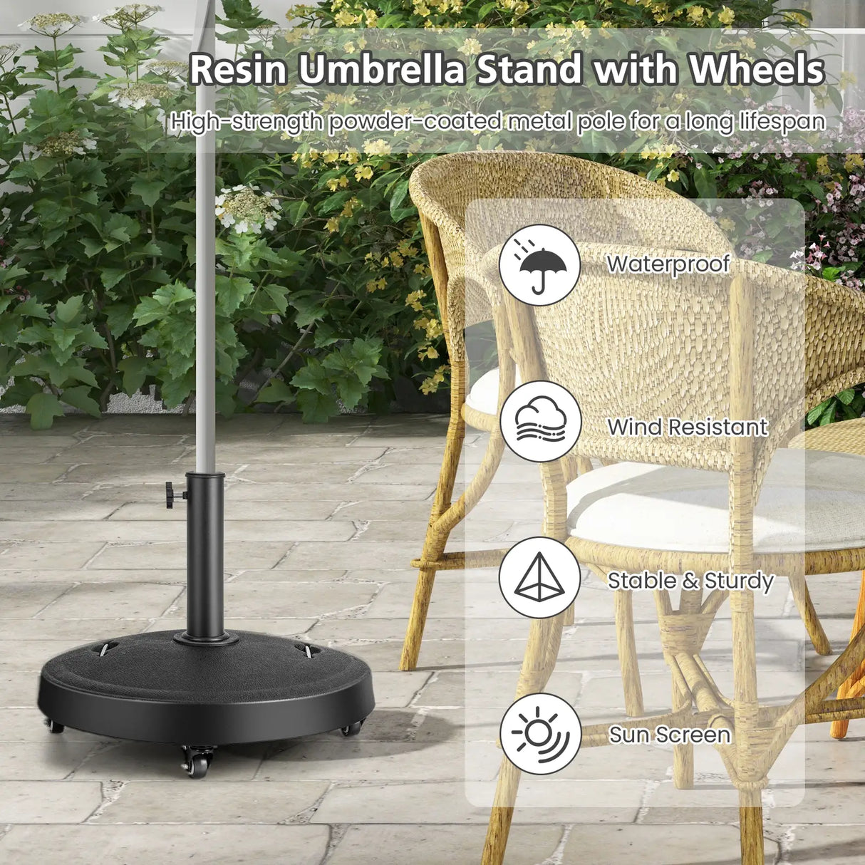 51LBS 20.5Inch Outdoor Umbrella Base with Wheels and Handles