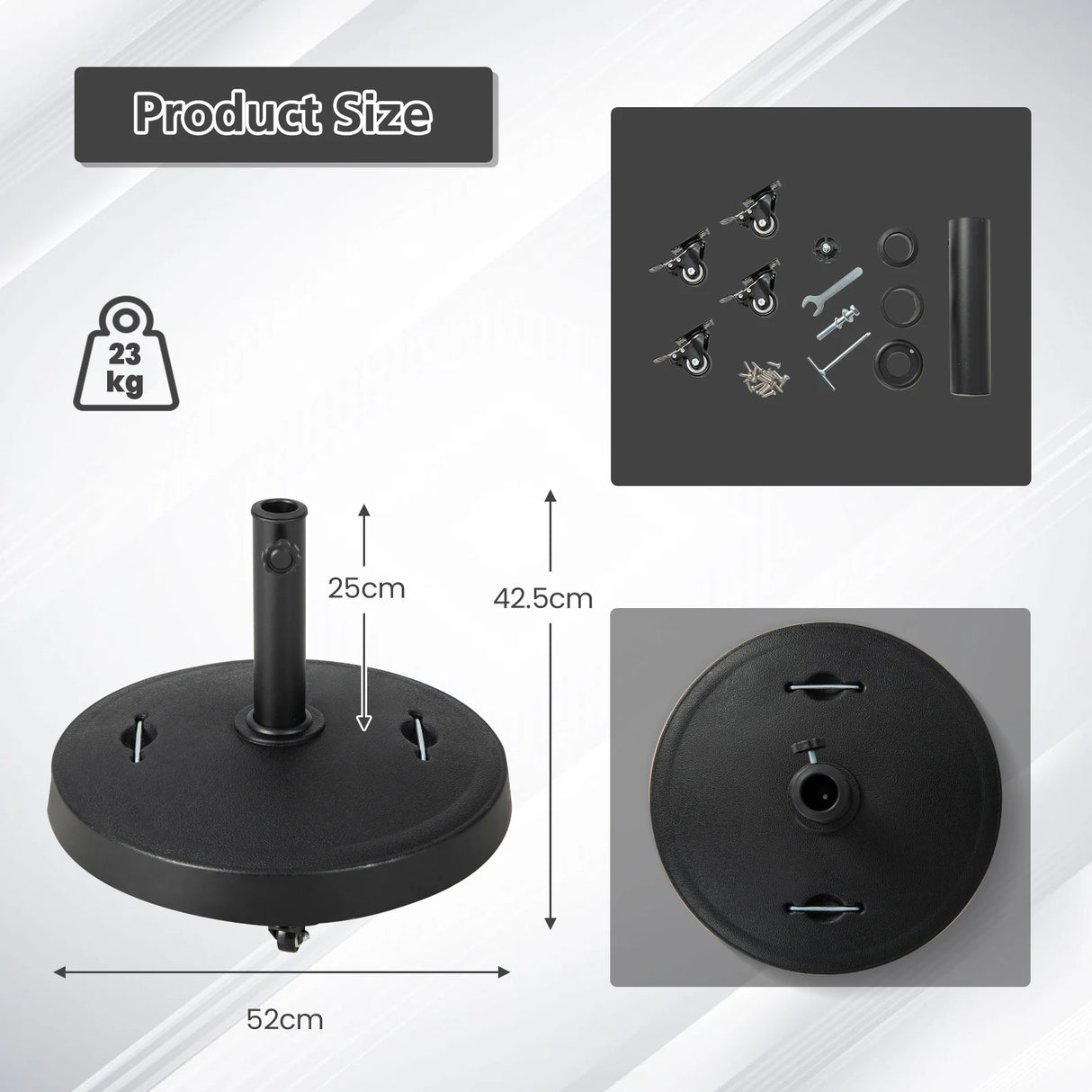 51LBS 20.5Inch Outdoor Umbrella Base with Wheels and Handles