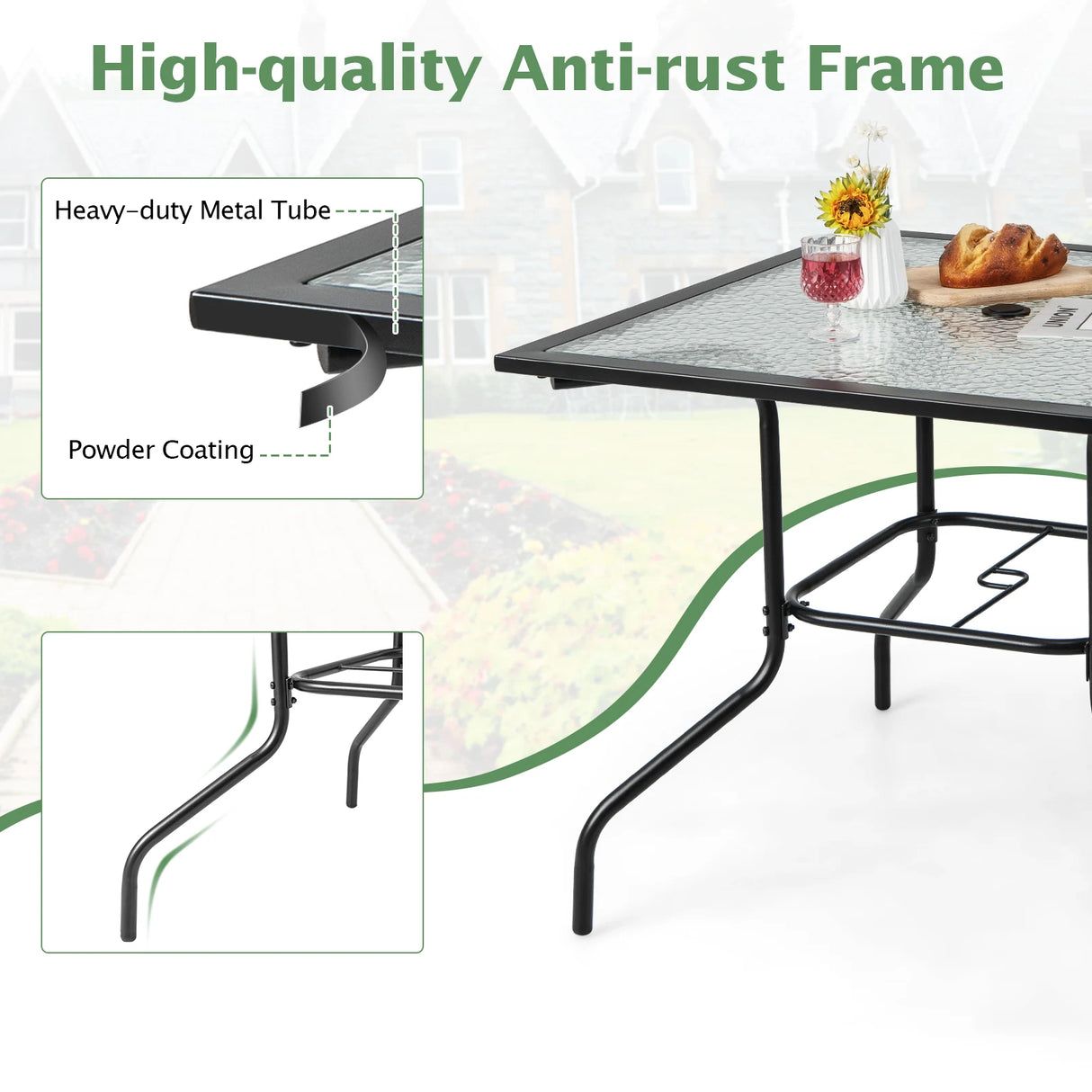 35 x 35 Inch Patio Dining Table with 1.5" Umbrella Hole (Umbrella NOT Included)