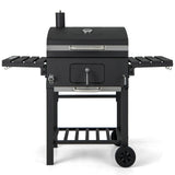Charcoal BBQ Grill with Foldable Side Tables Hooks and Wheels