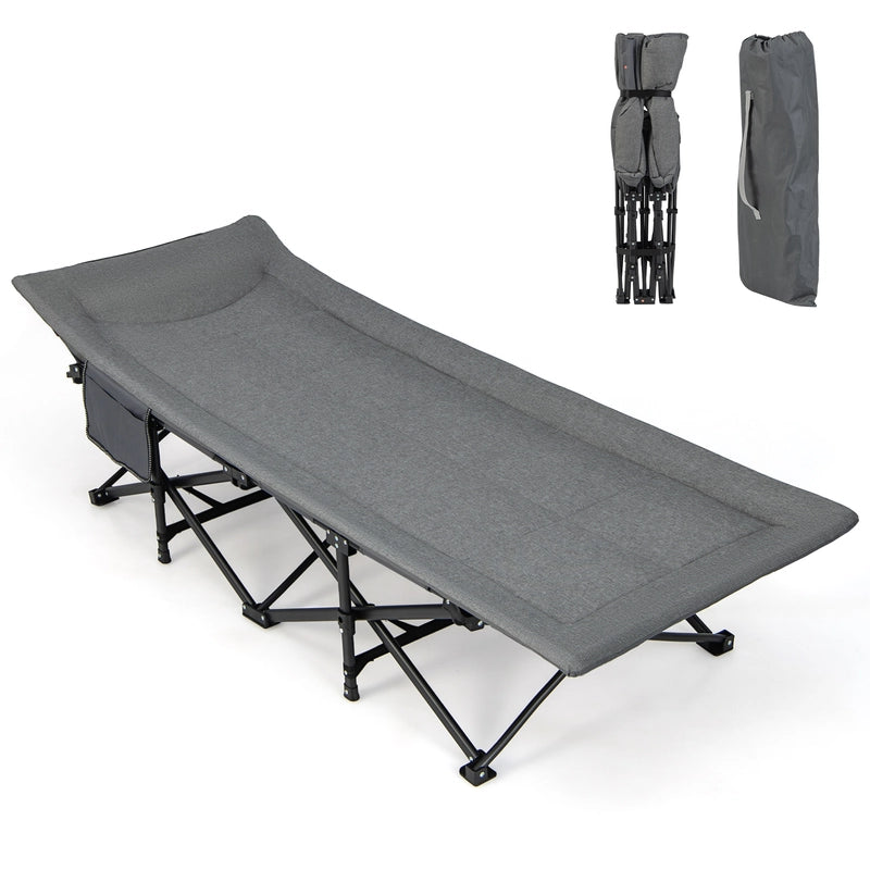 Folding Camping Cot with Carry Bag Cushion and Headrest-Gray