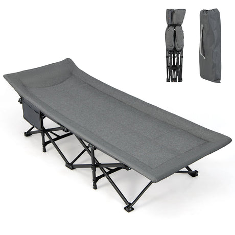 Folding Camping Cot with Carry Bag Cushion and Headrest-Gray