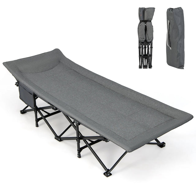 Folding Camping Cot with Carry Bag Cushion and Headrest-Gray