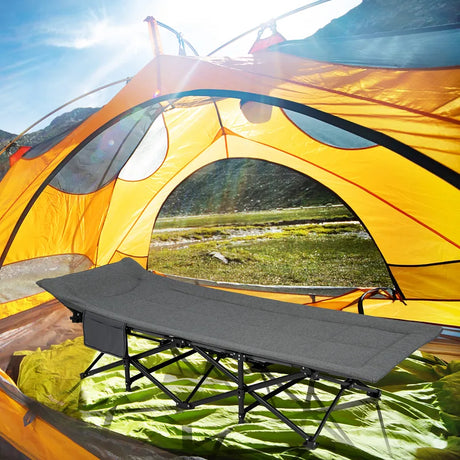 Folding Camping Cot with Carry Bag Cushion and Headrest-Gray