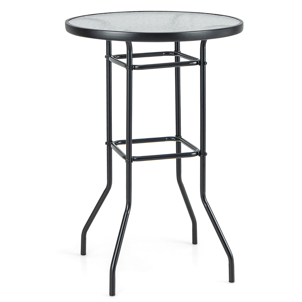 38 Inch Patio Bar Table with Tempered Glass Tabletop