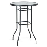38 Inch Patio Bar Table with Tempered Glass Tabletop
