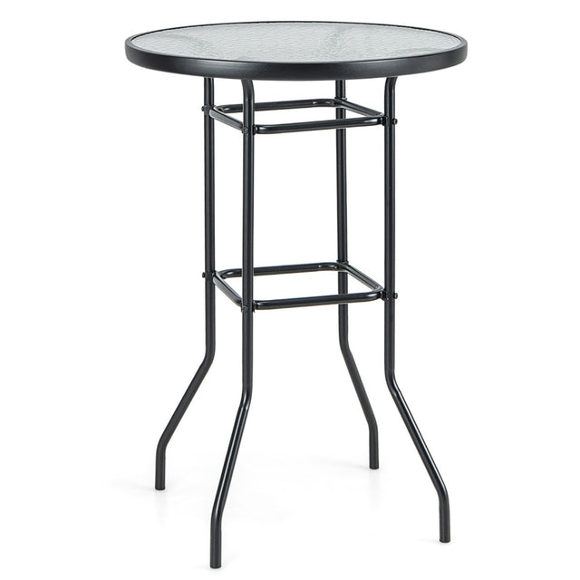 38 Inch Patio Bar Table with Tempered Glass Tabletop