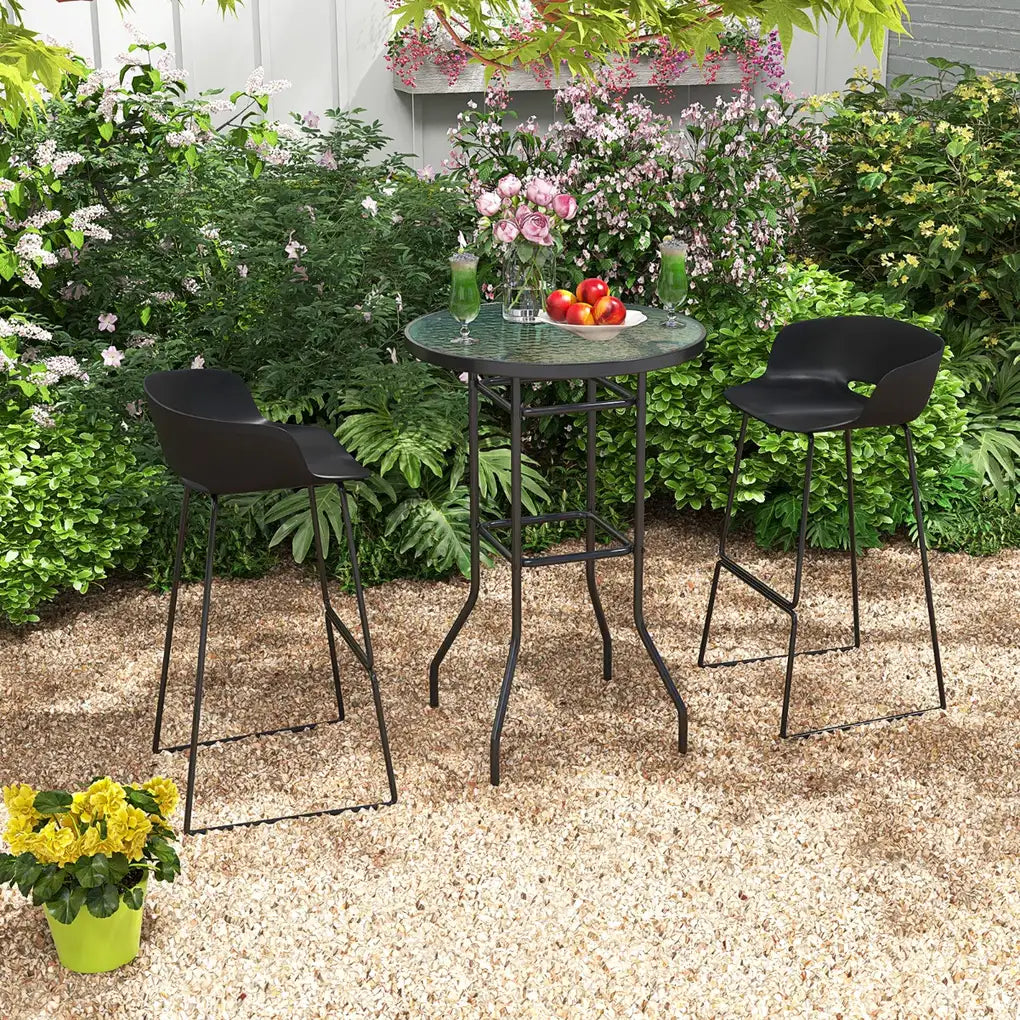 38 Inch Patio Bar Table with Tempered Glass Tabletop