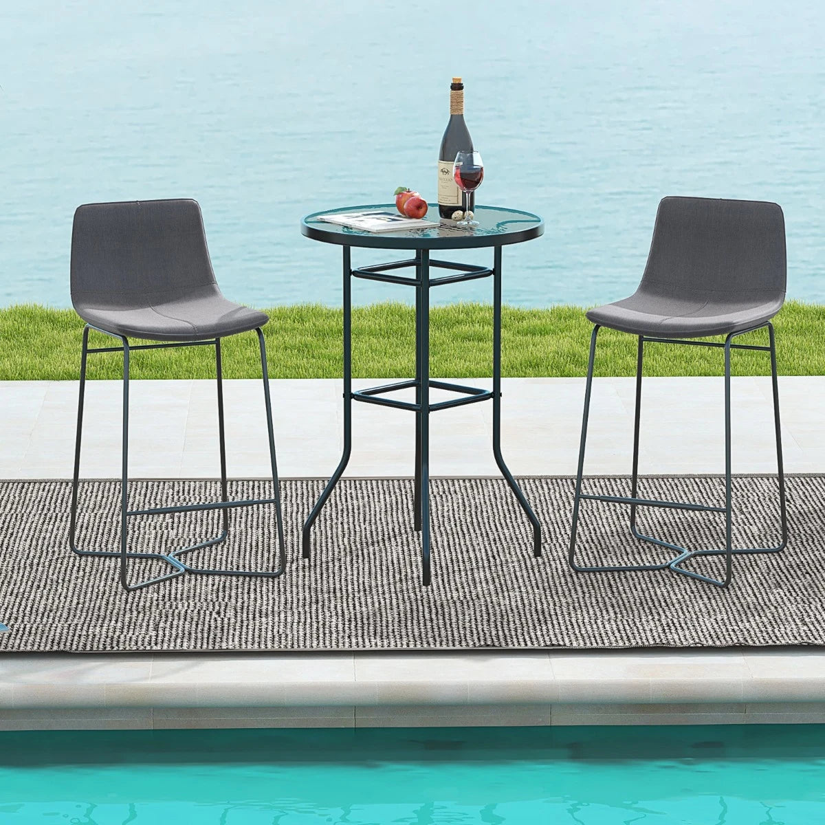 38 Inch Patio Bar Table with Tempered Glass Tabletop