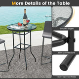 38 Inch Patio Bar Table with Tempered Glass Tabletop