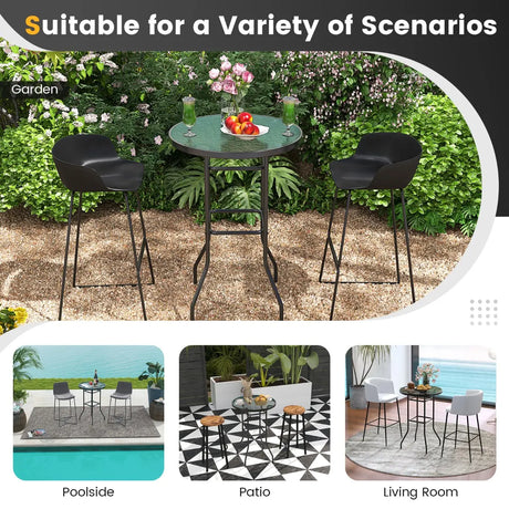 38 Inch Patio Bar Table with Tempered Glass Tabletop