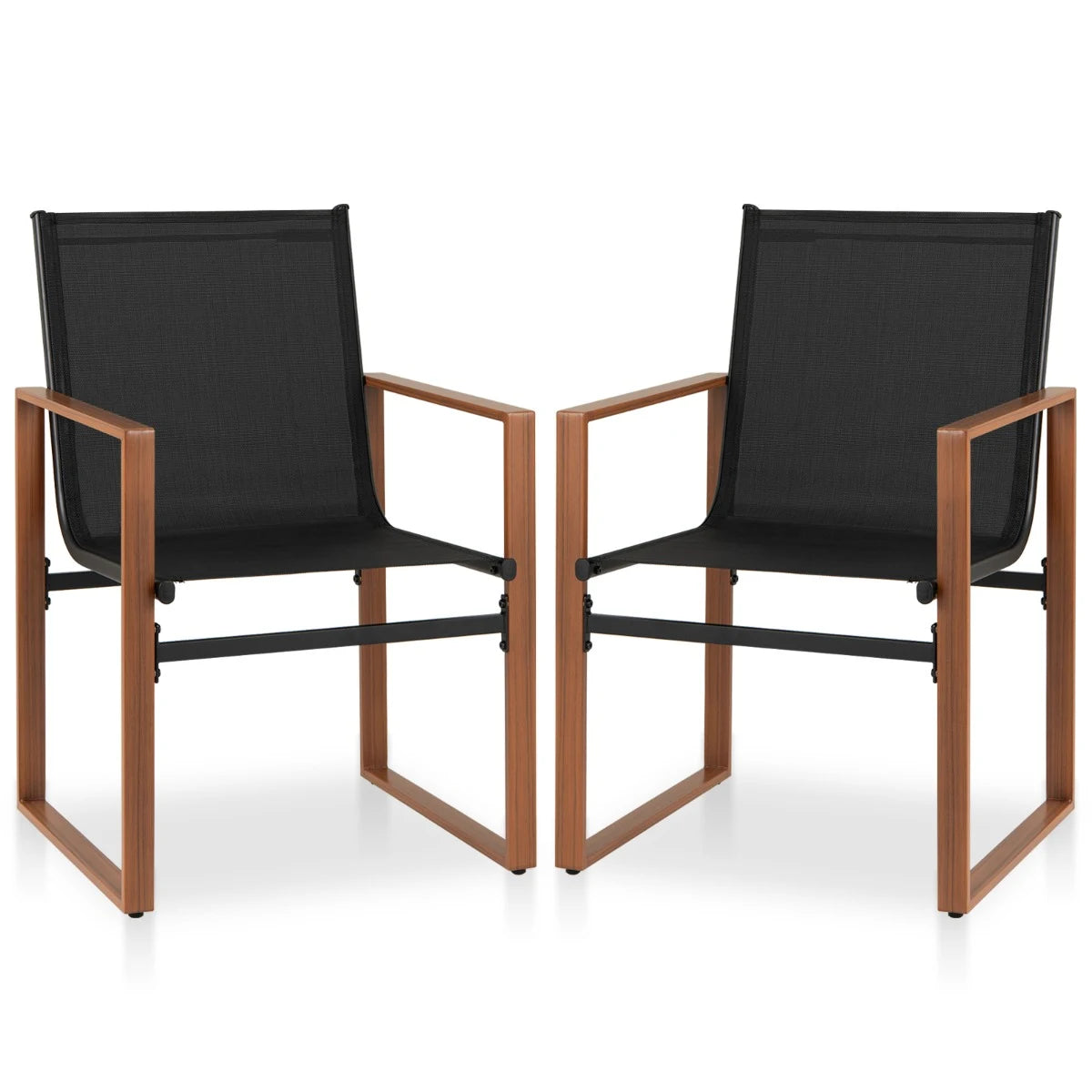 Outdoor Dining Chairs with Breathable Seat and Backrest Set of 2-Black