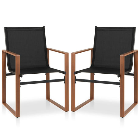 Outdoor Dining Chairs with Breathable Seat and Backrest Set of 2-Black