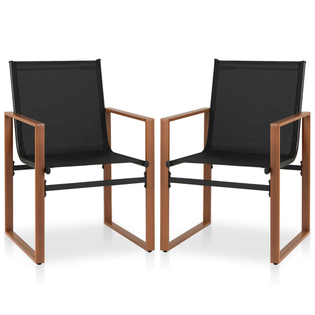 Outdoor Dining Chairs with Breathable Seat and Backrest Set of 2-Black