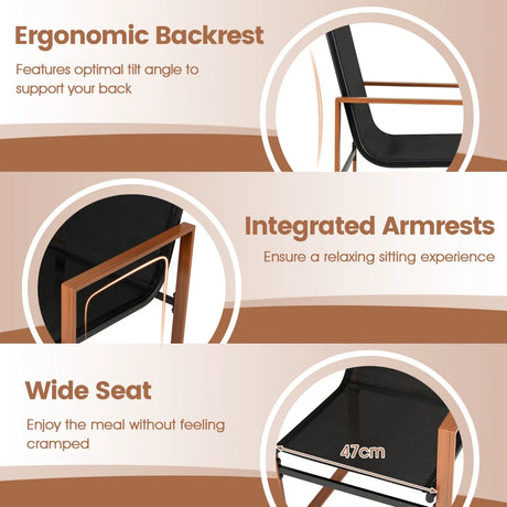 Outdoor Dining Chairs with Breathable Seat and Backrest Set of 2-Black