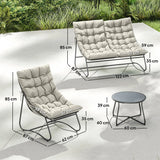 Outsunny 4 Seater Garden Furniture Set, Conversation Set with Loveseat Sofa, Chairs, Glass Coffee Table, Thick Cushions, Steel Outdoor Sofa for Balcony, Poolside, Conservatory, Light Grey